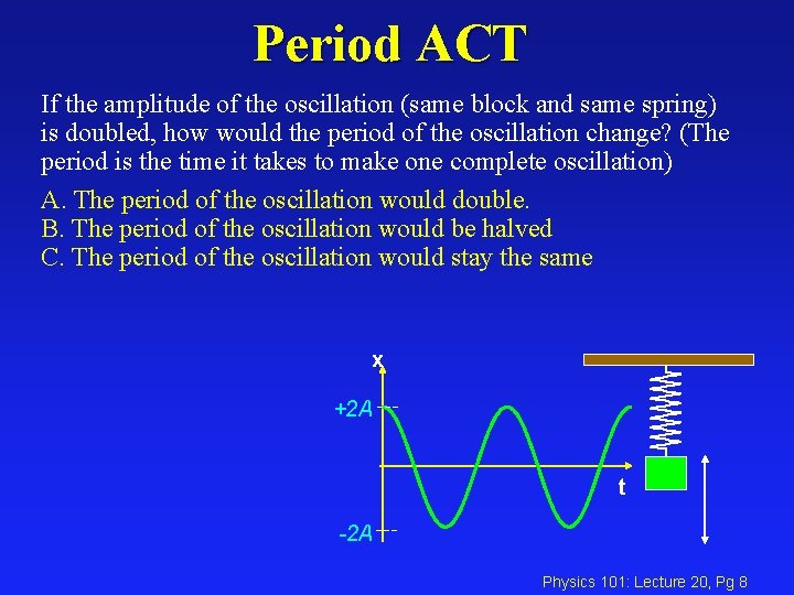 Period ACT If the amplitude of the oscillation (same block and same spring) is