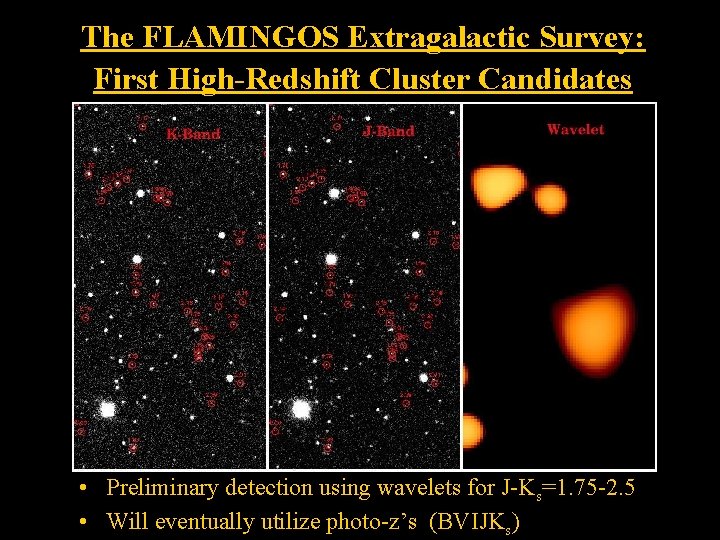 The FLAMINGOS Extragalactic Survey: First High-Redshift Cluster Candidates • Preliminary detection using wavelets for