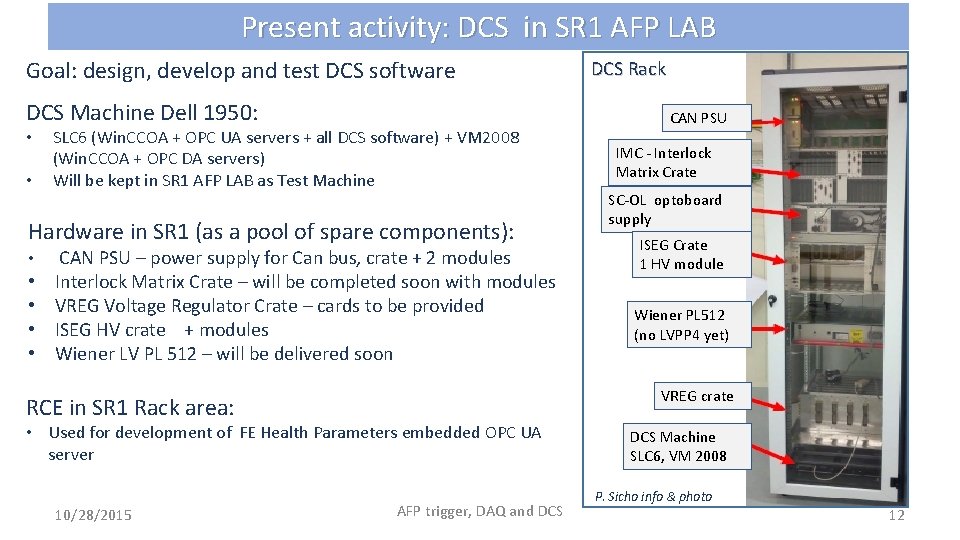 Present activity: DCS in SR 1 AFP LAB Goal: design, develop and test DCS