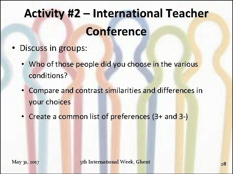 Activity #2 – International Teacher Conference • Discuss in groups: • Who of those