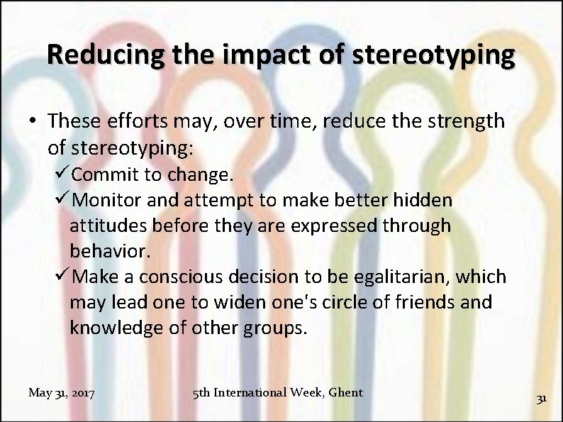 Reducing the impact of stereotyping • These efforts may, over time, reduce the strength