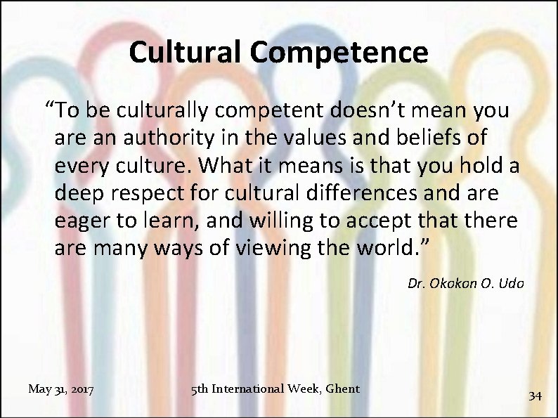 Cultural Competence “To be culturally competent doesn’t mean you are an authority in the