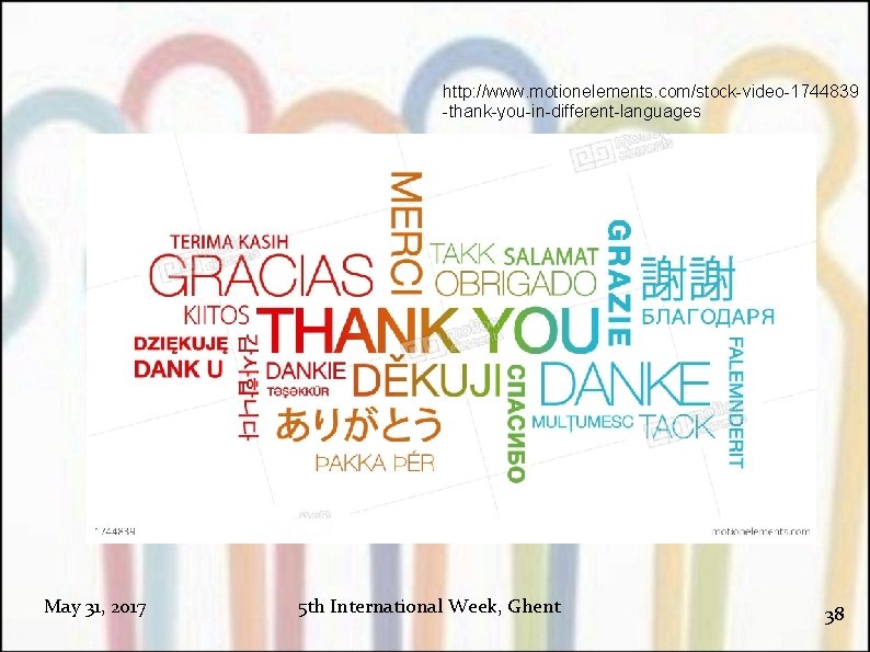 http: //www. motionelements. com/stock-video-1744839 -thank-you-in-different-languages May 31, 2017 5 th International Week, Ghent 38