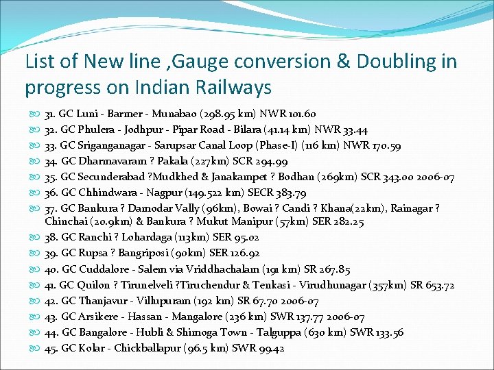 List of New line , Gauge conversion & Doubling in progress on Indian Railways