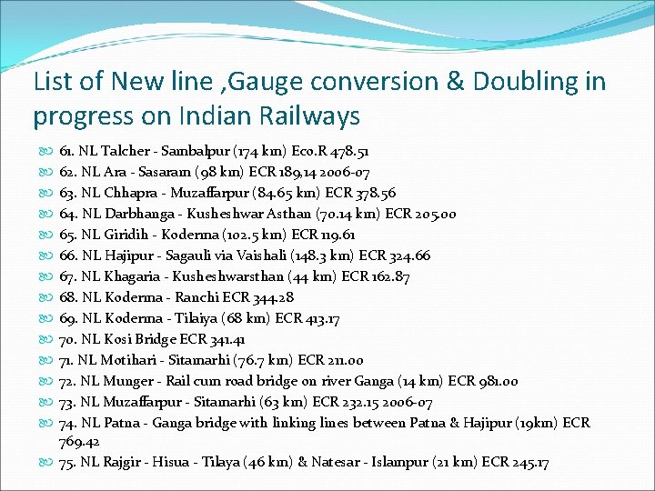 List of New line , Gauge conversion & Doubling in progress on Indian Railways