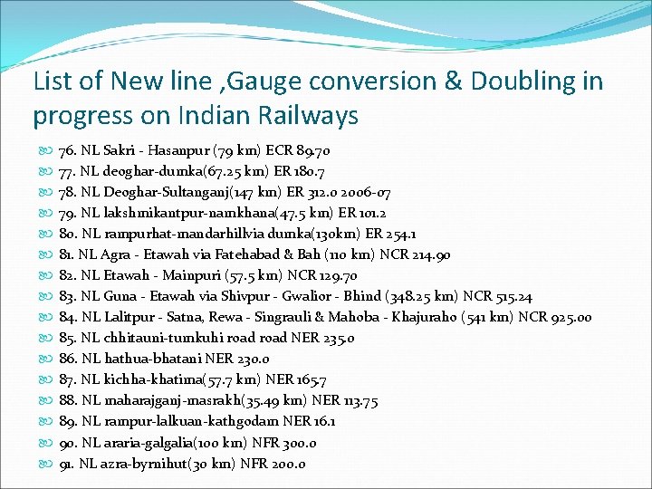 List of New line , Gauge conversion & Doubling in progress on Indian Railways