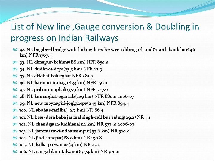 List of New line , Gauge conversion & Doubling in progress on Indian Railways