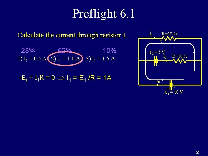 Preflight 6. 1 Calculate the current through resistor 1. 28% 62% 1) I 1 Preflight 6. 1 Calculate the current through resistor 1. 28% 62% 1) I 1