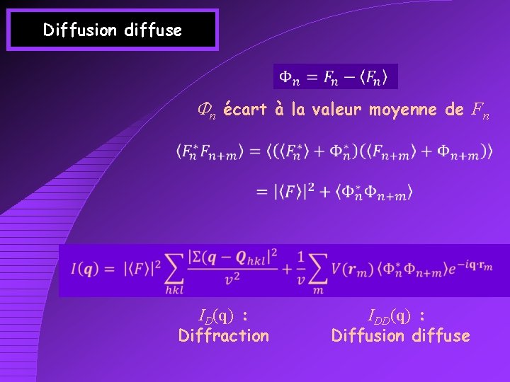 Diffusion diffuse Fn écart à la valeur moyenne de Fn ID(q) : Diffraction IDD(q)