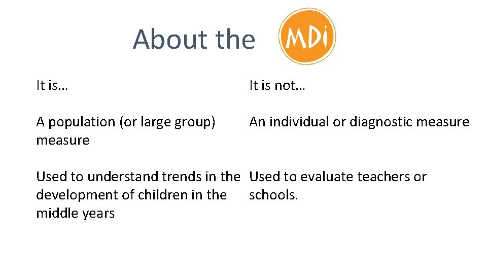 About the It is… It is not… A population (or large group) measure An About the It is… It is not… A population (or large group) measure An