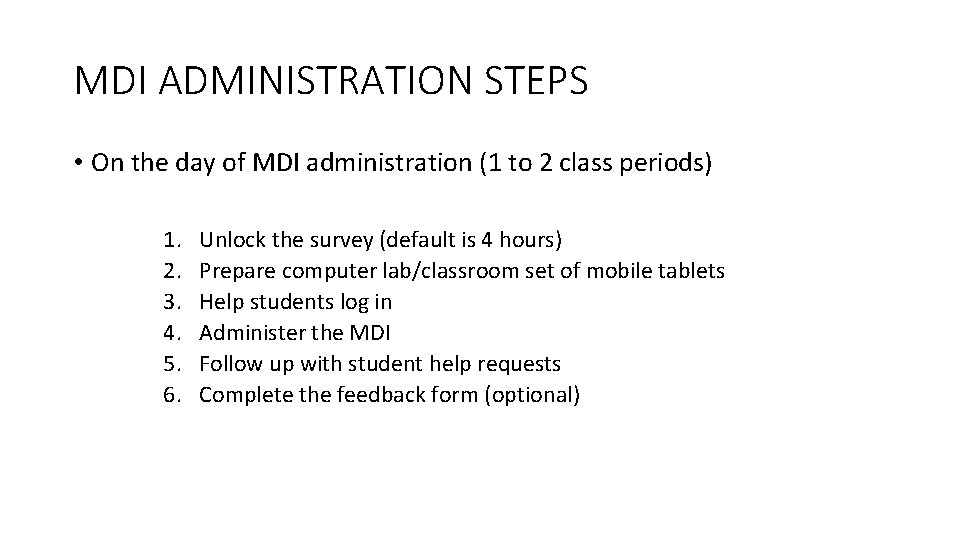MDI ADMINISTRATION STEPS • On the day of MDI administration (1 to 2 class MDI ADMINISTRATION STEPS • On the day of MDI administration (1 to 2 class