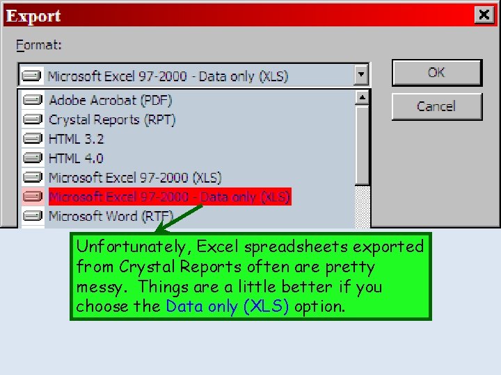 Unfortunately, Excel spreadsheets exported from Crystal Reports often are pretty messy. Things are a Unfortunately, Excel spreadsheets exported from Crystal Reports often are pretty messy. Things are a