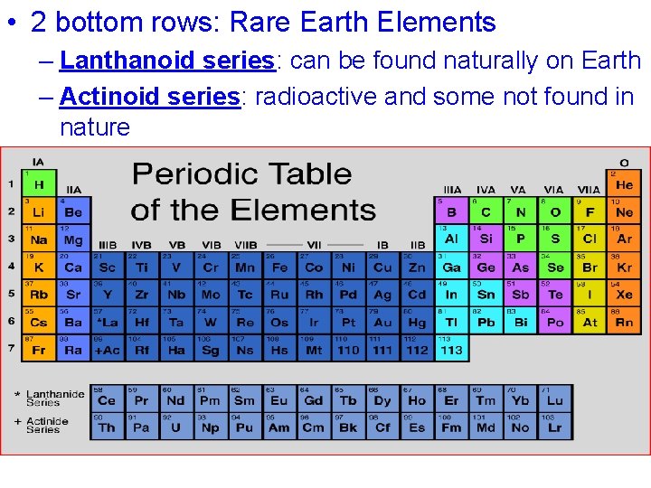  • 2 bottom rows: Rare Earth Elements – Lanthanoid series: can be found