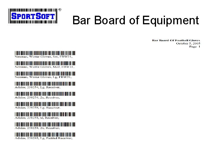 Bar Board of Equipment 