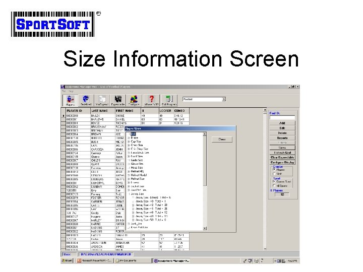 Size Information Screen Size Information Screen