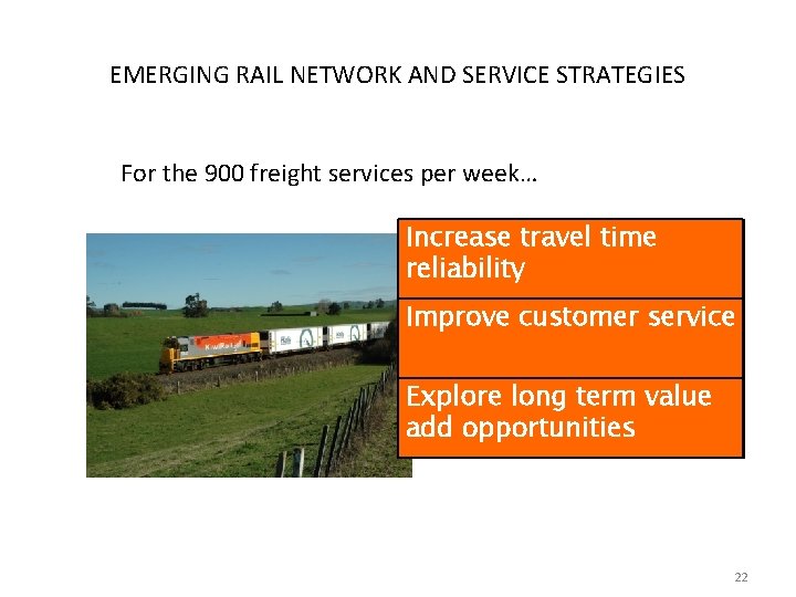 EMERGING RAIL NETWORK AND SERVICE STRATEGIES For the 900 freight services per week… Increase