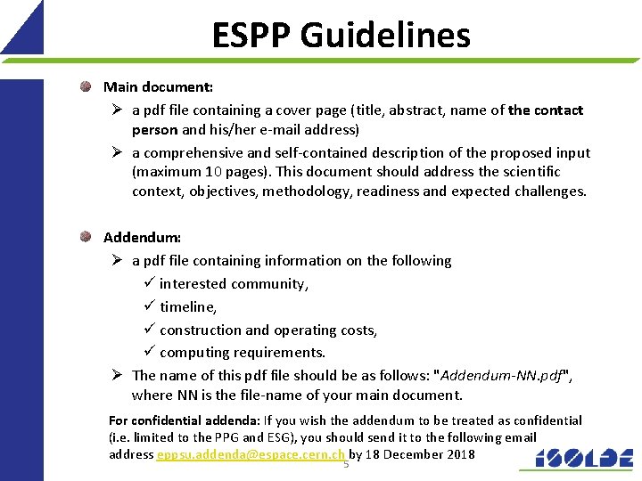 ESPP Guidelines Main document: Ø a pdf file containing a cover page (title, abstract,