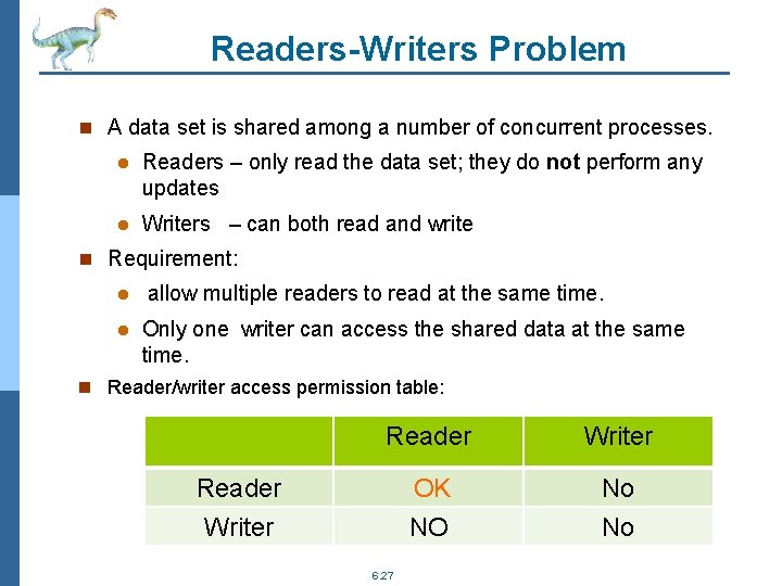 Readers-Writers Problem n A data set is shared among a number of concurrent processes.