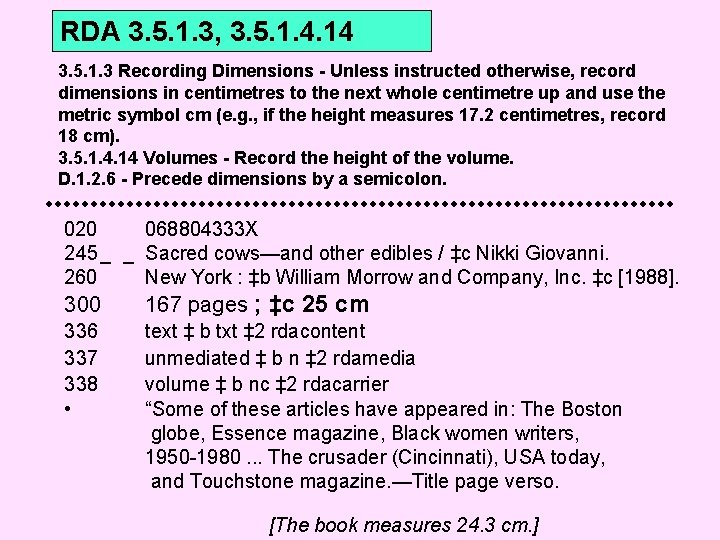 RDA 3. 5. 1. 3, 3. 5. 1. 4. 14 3. 5. 1. 3