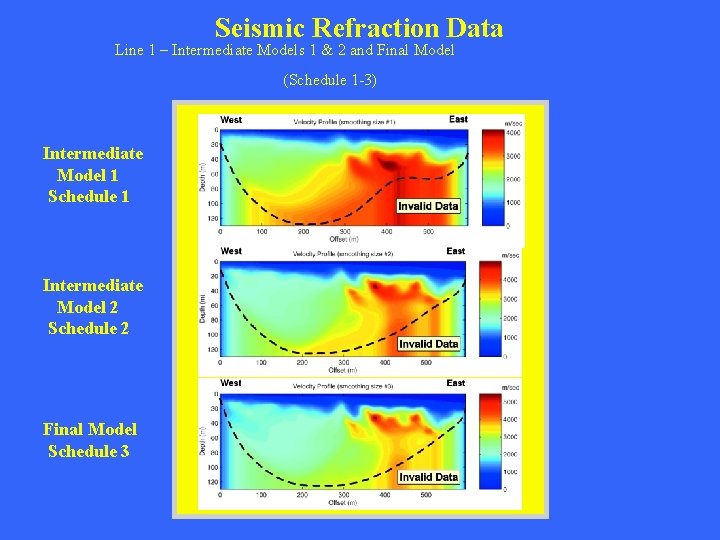 Seismic Refraction Data Line 1 – Intermediate Models 1 & 2 and Final Model