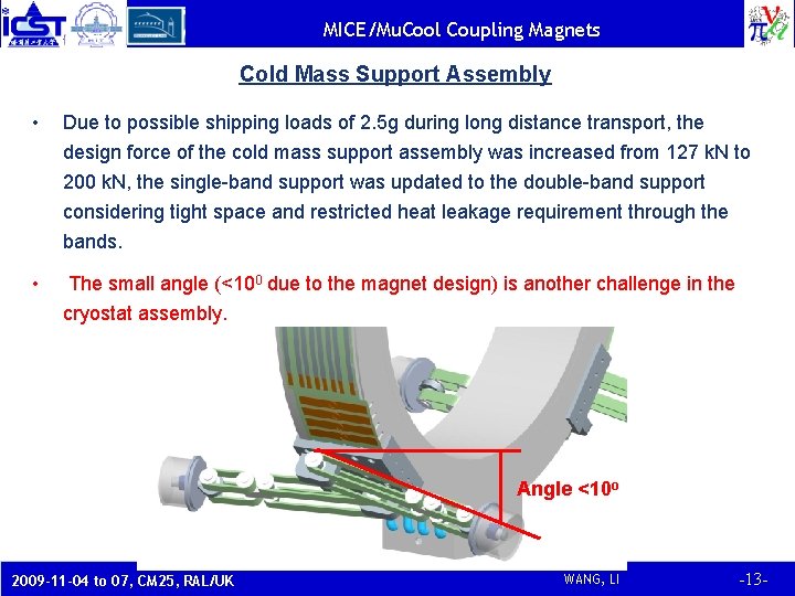 MICE/Mu. Cool Coupling Magnets Cold Mass Support Assembly • Due to possible shipping loads