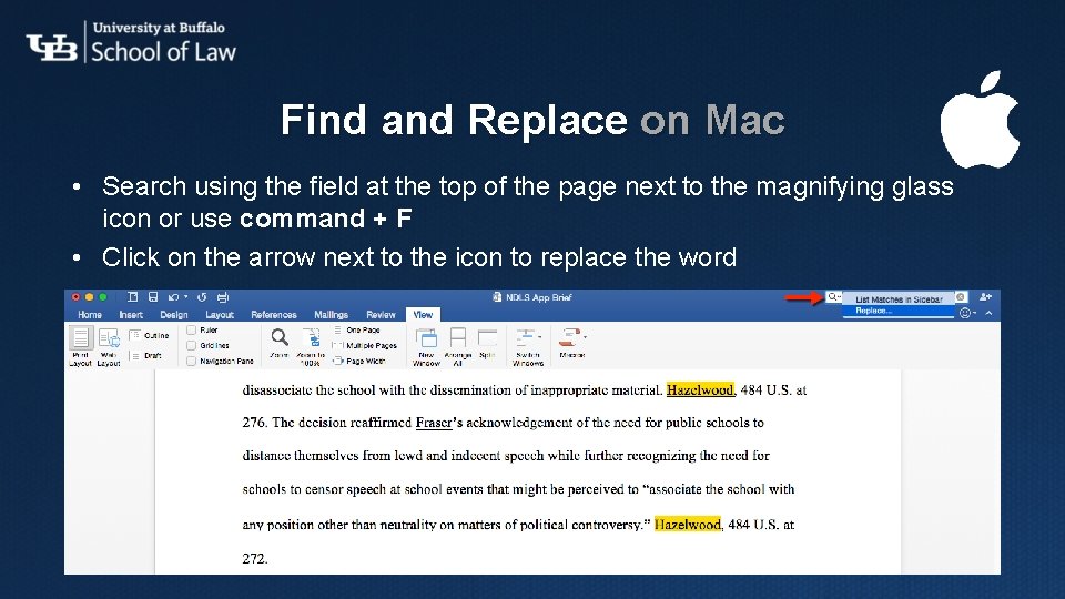 Find and Replace on Mac • Search using the field at the top of Find and Replace on Mac • Search using the field at the top of