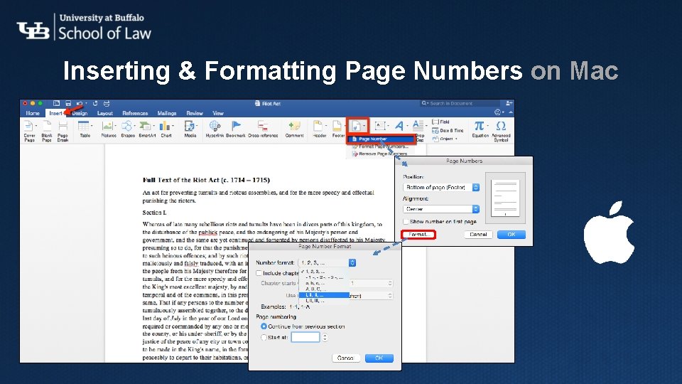 Inserting & Formatting Page Numbers on Mac Inserting & Formatting Page Numbers on Mac