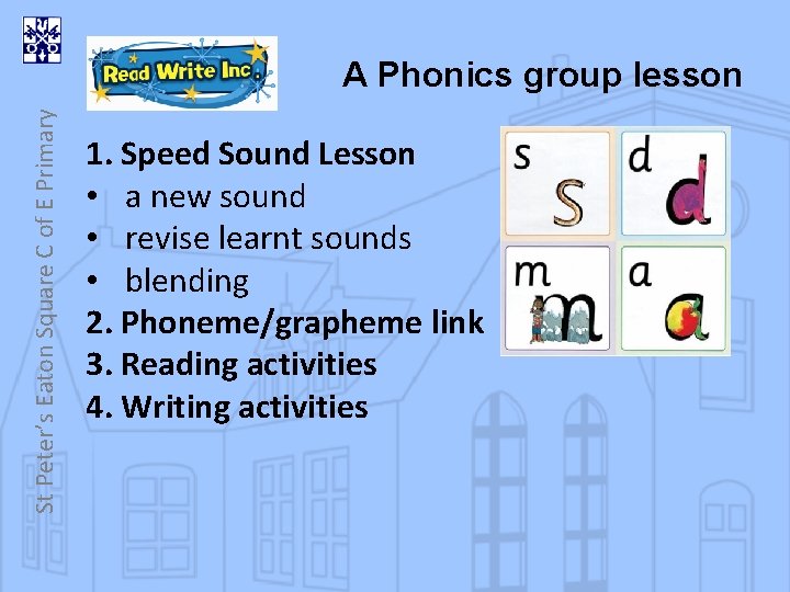 St Peter’s Eaton Square C of E Primary A Phonics group lesson 1. Speed