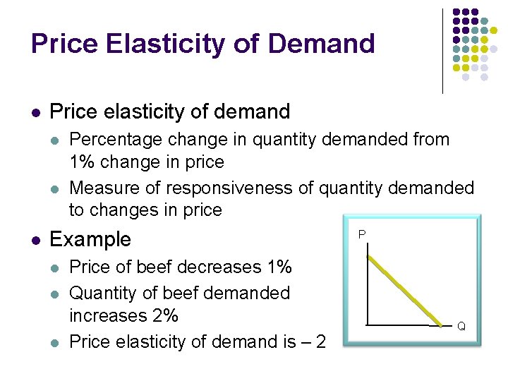 Price Elasticity of Demand l Price elasticity of demand l l l Percentage change