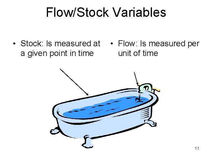 Flow/Stock Variables • Stock: Is measured at a given point in time • Flow: