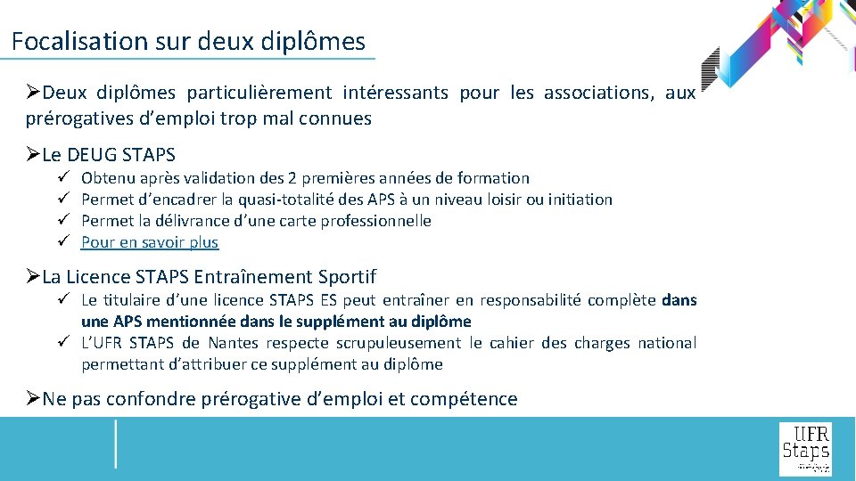  Focalisation sur deux diplômes ØDeux diplômes particulièrement intéressants pour les associations, aux prérogatives