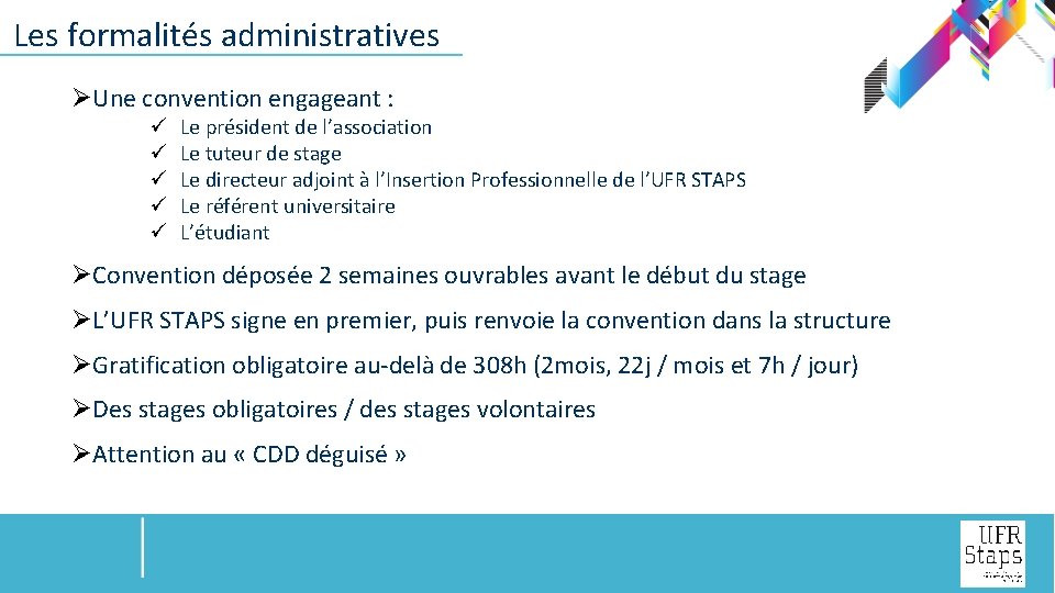  Les formalités administratives ØUne convention engageant : ü ü ü Le président de
