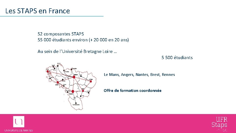 Les STAPS en France 52 composantes STAPS 55 000 étudiants environ (+ 20 000