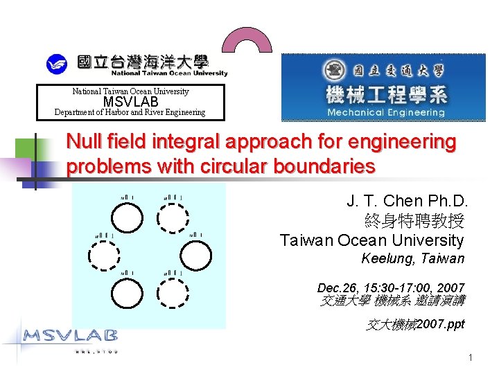 National Taiwan Ocean University MSVLAB Department of Harbor and River Engineering Null field integral