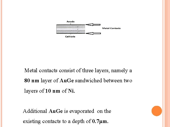 Metal contacts consist of three layers, namely a 80 nm layer of Au. Ge