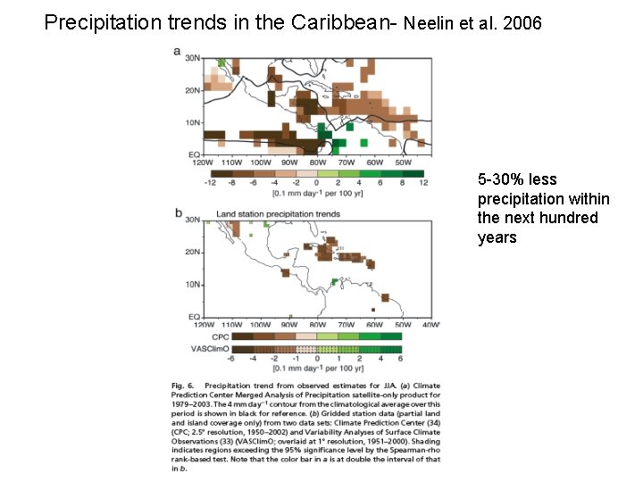 Precipitation trends in the Caribbean- Neelin et al. 2006 5 -30% less precipitation within