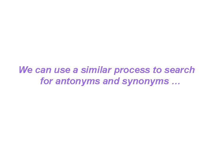 We can use a similar process to search for antonyms and synonyms … 