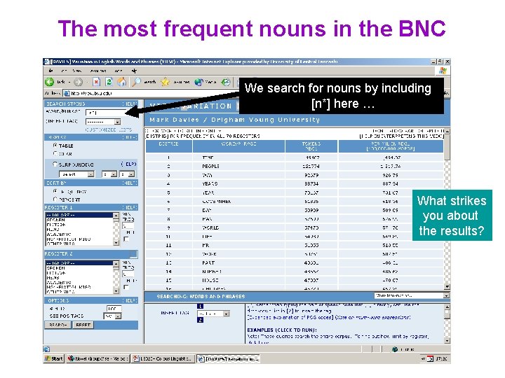 The most frequent nouns in the BNC We search for nouns by including [n*]