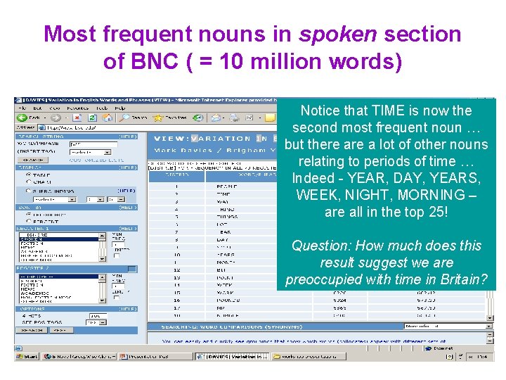 Most frequent nouns in spoken section of BNC ( = 10 million words) Notice