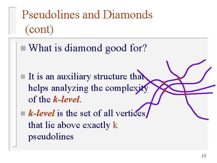 Pseudolines and Diamonds (cont) n What is diamond good for? It is an auxiliary Pseudolines and Diamonds (cont) n What is diamond good for? It is an auxiliary