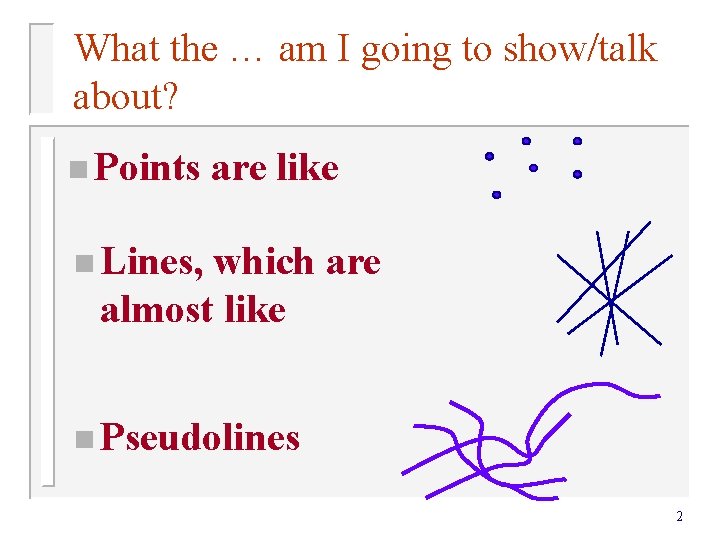 What the … am I going to show/talk about? n Points are like n What the … am I going to show/talk about? n Points are like n