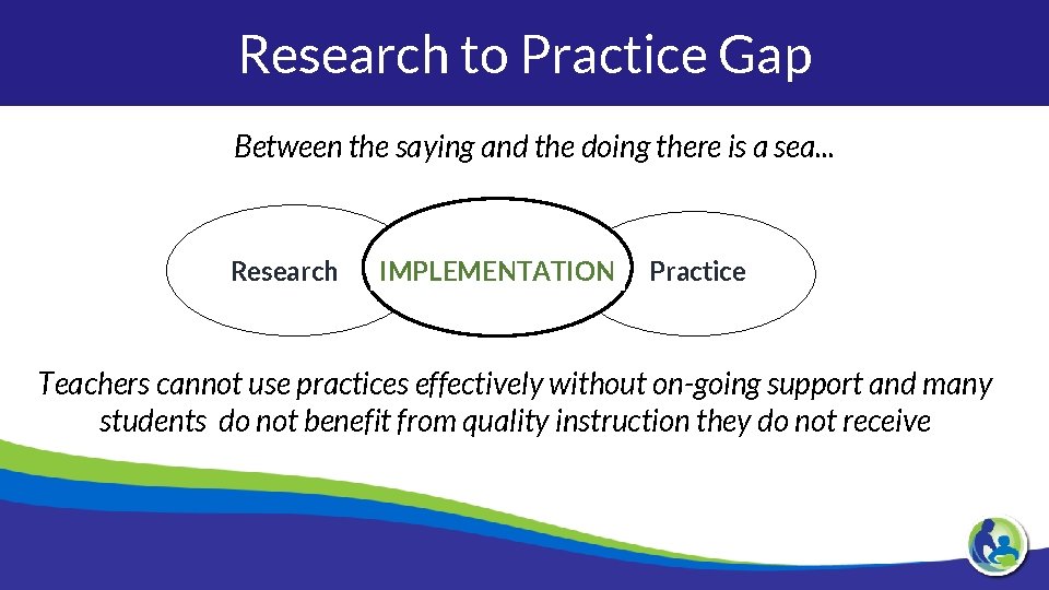 Research to Practice Gap Between the saying and the doing there is a sea.