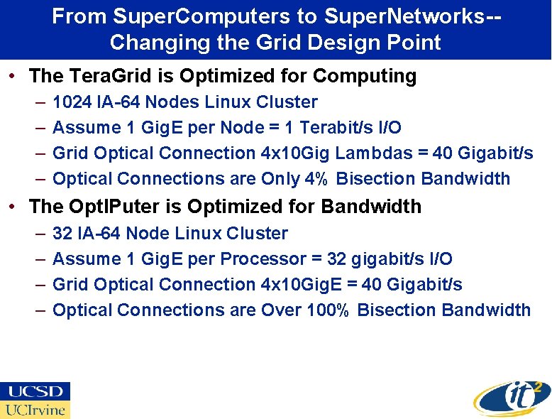 From Super. Computers to Super. Networks-Changing the Grid Design Point • The Tera. Grid
