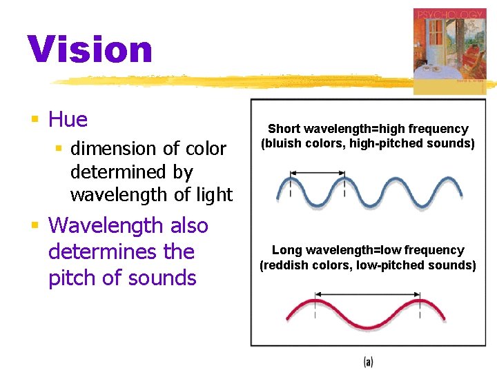 Vision § Hue § dimension of color determined by wavelength of light § Wavelength