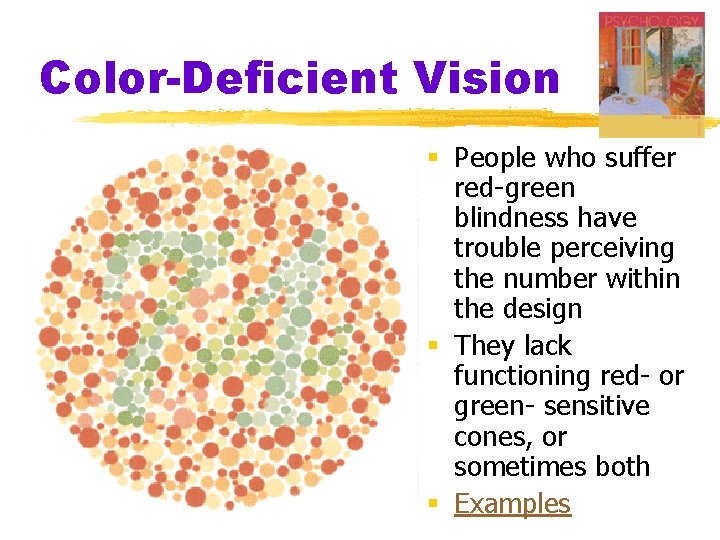 Color-Deficient Vision § People who suffer red-green blindness have trouble perceiving the number within