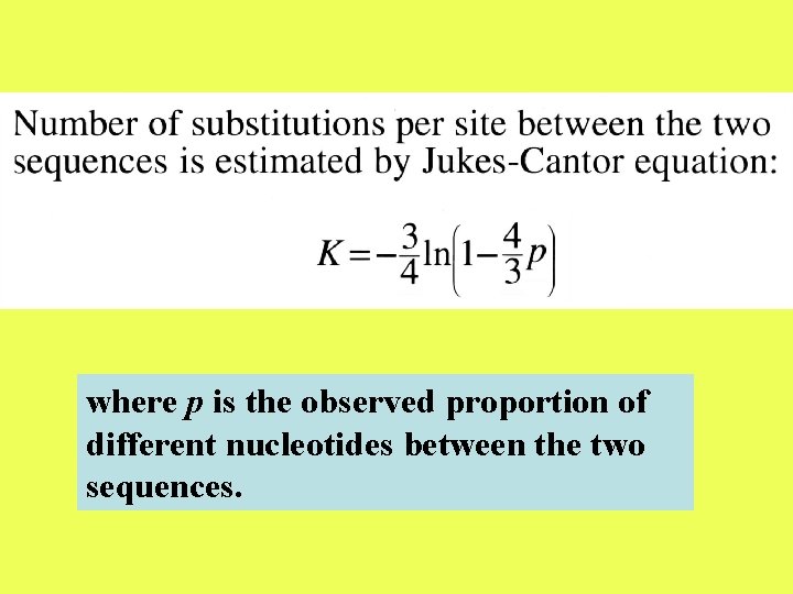 where p is the observed proportion of different nucleotides between the two sequences. 