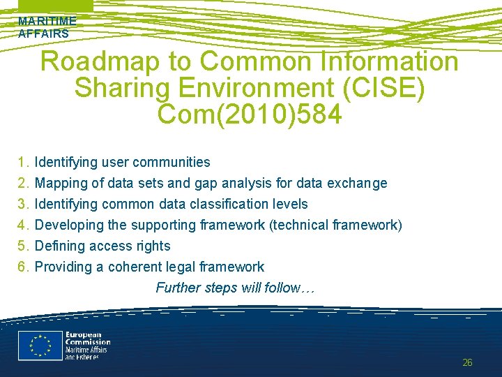 MARITIME AFFAIRS Roadmap to Common Information Sharing Environment (CISE) Com(2010)584 1. 2. 3. 4.