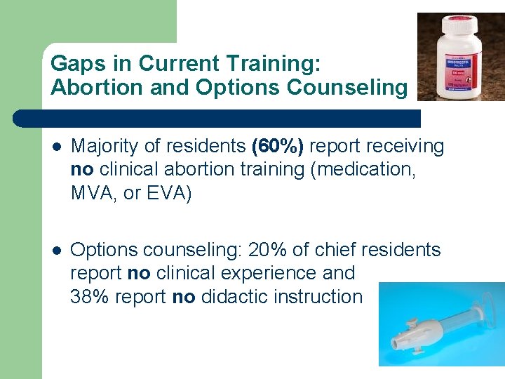 Gaps in Current Training: Abortion and Options Counseling l Majority of residents (60%) report