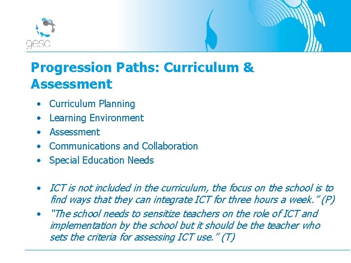 Progression Paths: Curriculum & Assessment • • • Curriculum Planning Learning Environment Assessment Communications