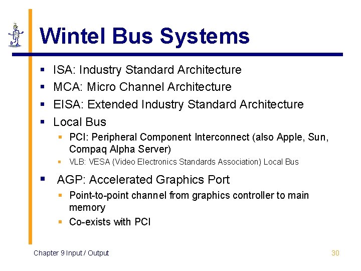 Wintel Bus Systems § § ISA: Industry Standard Architecture MCA: Micro Channel Architecture EISA: